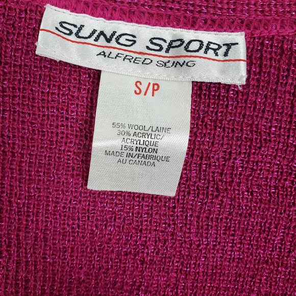 Alfred Sung Magenta Oversized Embroidered Wool Blend Cardigan S - Picture 3 of 5